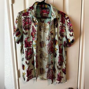 Nickelodeon SpongeBob Squarepants Mint and Pink Short-Sleeve Button-Down size M